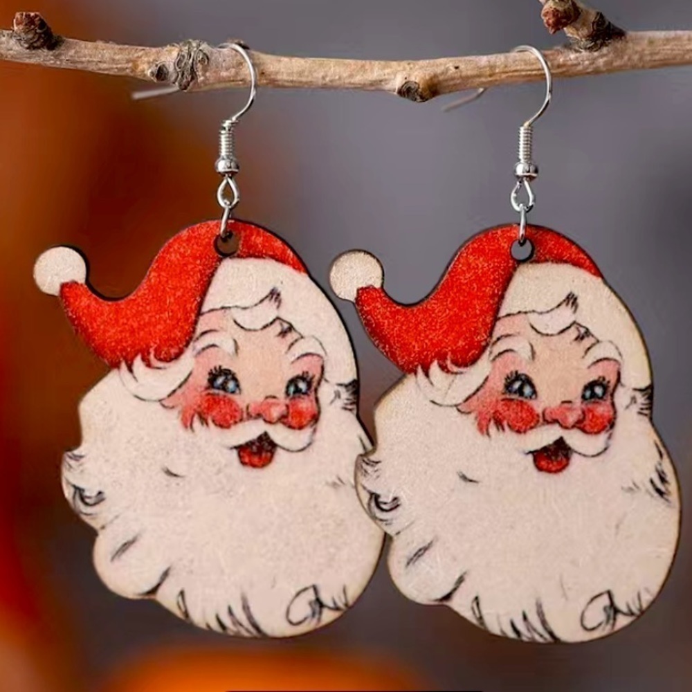 Wooden Santa Clause Earrings